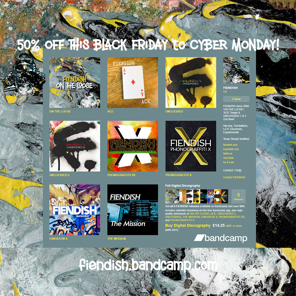 waxplantrecords's tweet photo. The full FIENDISH discography is 50% off this Black Friday to Cyber Monday!

61 FIENDISH jams (over 3 Hours!) across 5 albums, 2 EPs &amp; a single!

Offer active Midnight Friday 29th Nov to Midnight Tuesday 3rd Dec 2024 at https://t.co/SF7vYg7z5N

#FIENDISH #bandcamp #music #BFCM 🎵 https://t.co/LTbqYkMo8c