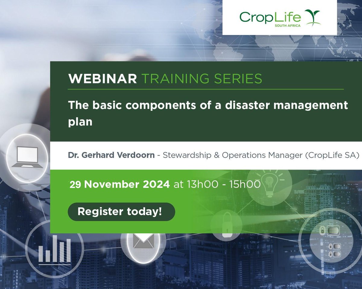 ‼ REMINDER TO REGISTER ‼ 
 🎥The basic components of a disaster management plan by Dr Gerhard Verdoorn
 📆29 November 2024
 🕐13h00
 ✍ Register here:
events.teams.microsoft.com/event/a16fce6e…