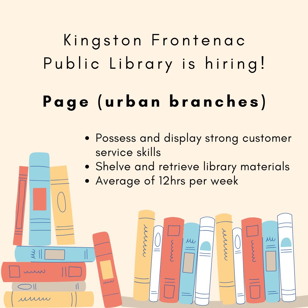 Kingston Frontenac Public Library is #HIRING a Page! 📚😎 If you have excellent customer service skills and want to work at your local library - view the posting here! slc.totalhire.com/jobs/view/1012…

#CareerServices #KFPL #library #slcstudents #slcgrads #studentjobs