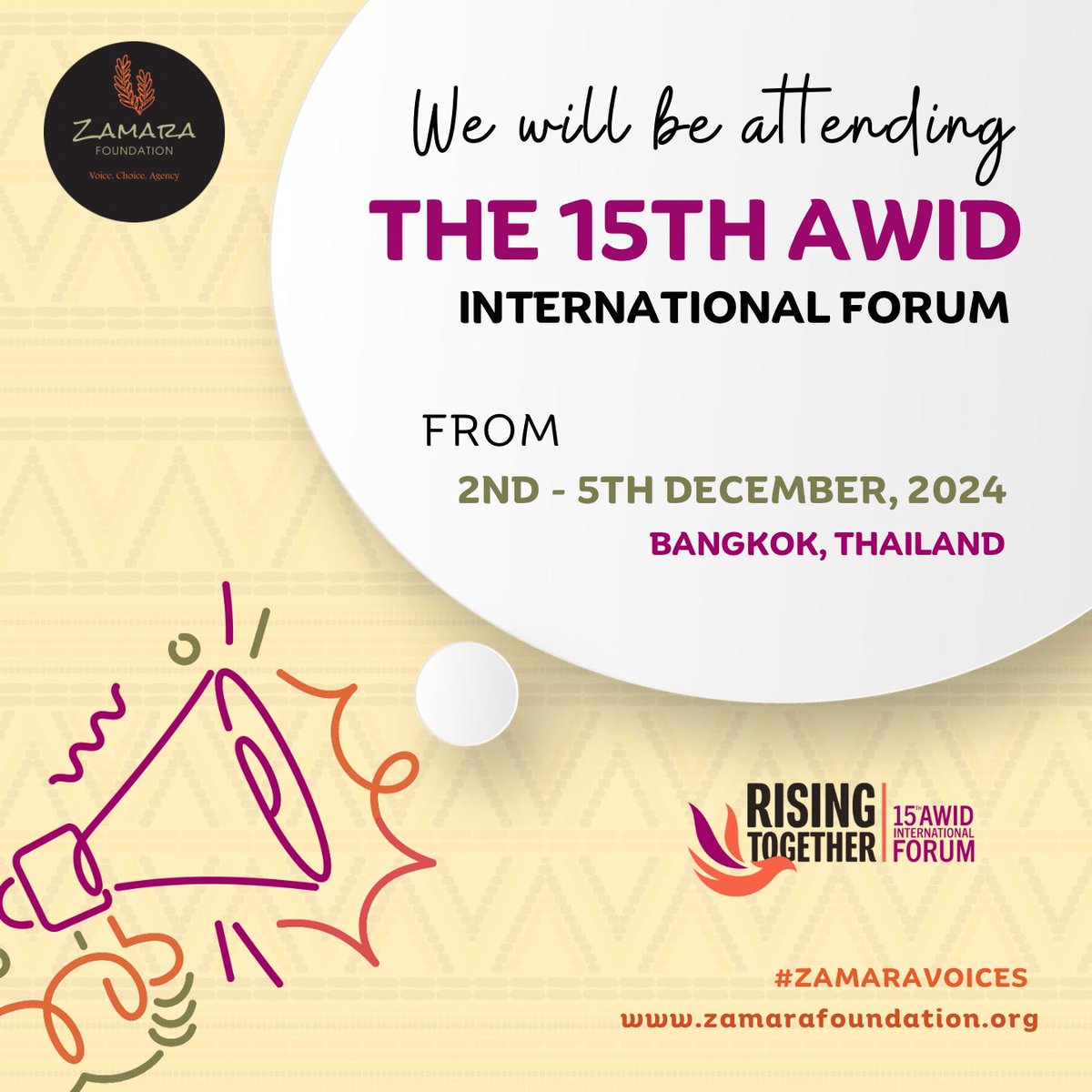 📣Zamara Foundation will be attending and participating in the 15th AWID International Forum!🌍✨

This December, we’re diving into one of the largest feminist convenings to connect, disrupt, and co-create pathways toward a world free from oppression and inequality.

As we join