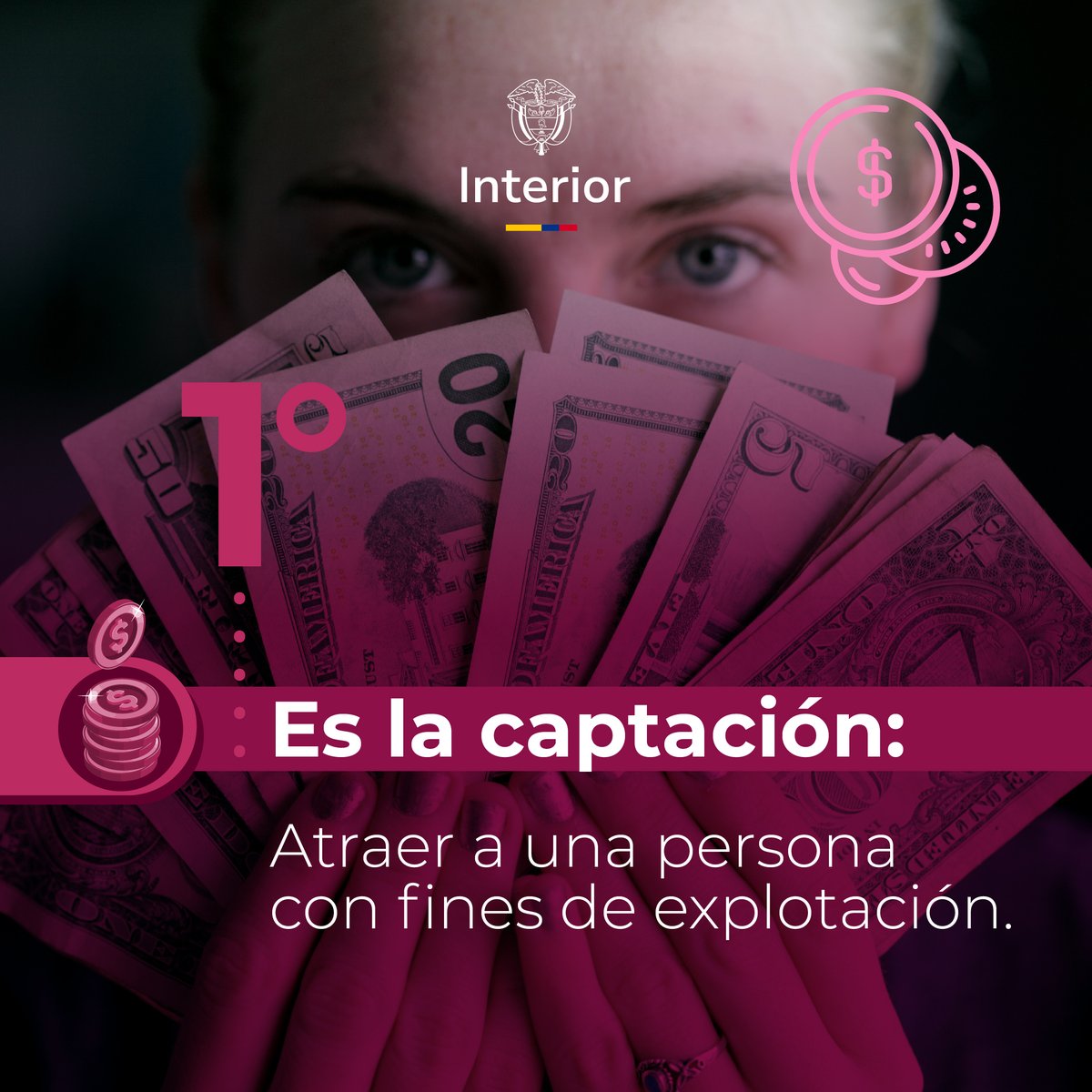 MinInterior's tweet photo. #DeQuéTrataLaTrata | La trata de personas es un delito que implica la captación, traslado, acogida o recepción de personas, dentro o fuera de Colombia, con el fin de explotarlas. https://t.co/cel9pylX4b