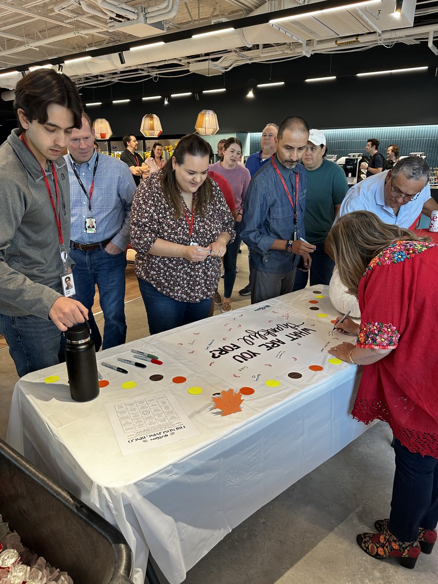 Rackspace's tweet photo. Our #NextGen #ERG hosted a fun #Friendsgiving at our San Antonio office! 🍂 With #Thanksgiving food, bingo and great company, it was the perfect way to connect and build community. Thanks to everyone who joined in the celebration! 💛 #RackerLife #LifeAtRackspace https://t.co/pruDVcc1yk