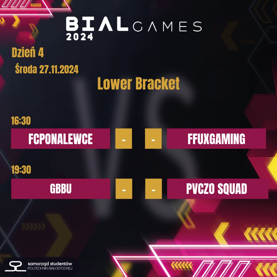BialGames2024's tweet photo. Kolejne mecze przed nami! Lower Bracket grupy B! FcPoNalewce podejmuje FfucGaming, a GBBU zmierzy się z Pvczo Squad!
https://t.co/eb1zOd530r https://t.co/J5Wd0RpvVA
