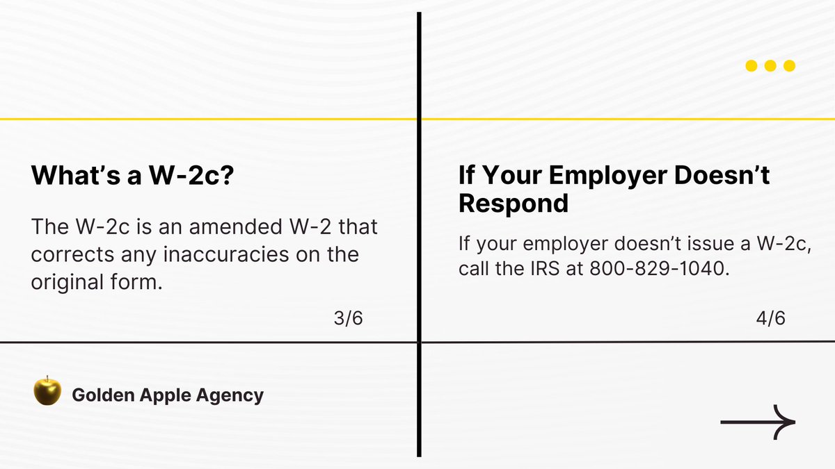 goldenappleagen's tweet image. Errors on your W-2? Here’s how to fix them! 📝 Taking action early can save you time and keep your tax records accurate.
#W2Corrections #TaxHelp #ErrorResolution #TaxFiling #IRSHelp #goldenappleagencyinc
