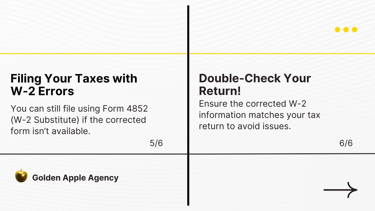 goldenappleagen's tweet image. Errors on your W-2? Here’s how to fix them! 📝 Taking action early can save you time and keep your tax records accurate.
#W2Corrections #TaxHelp #ErrorResolution #TaxFiling #IRSHelp #goldenappleagencyinc
