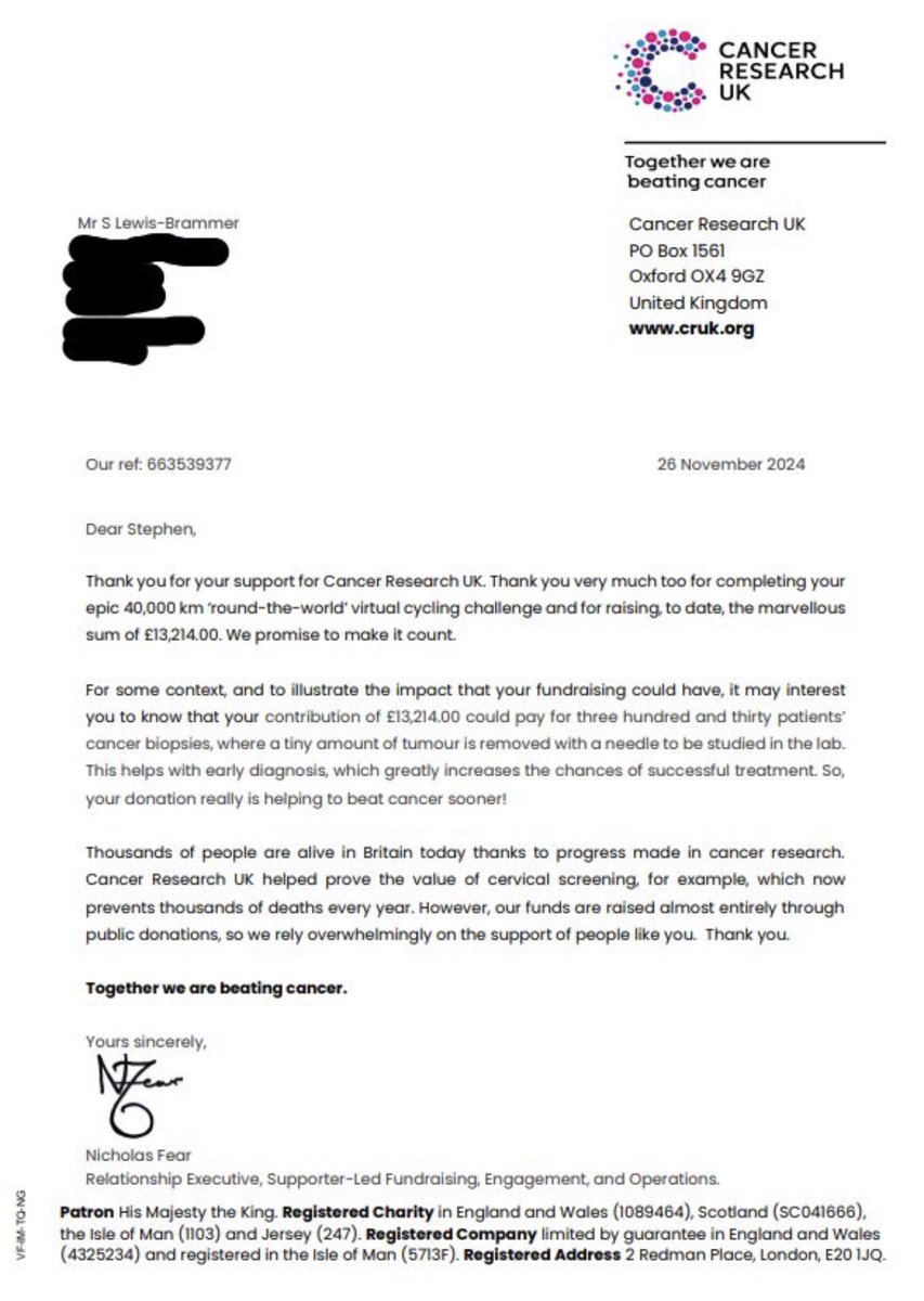 Thank you on behalf of <a href="/CR_UK/">Cancer Research UK</a> &amp; myself to everyone who supported my fundraising challenge. This is what you have contributed, making a difference to those biopsied &amp; their loved ones.  

Still want to &amp; are able to donate?  There’s still time.  Just visit: justgiving.com/fundraising/cy…
