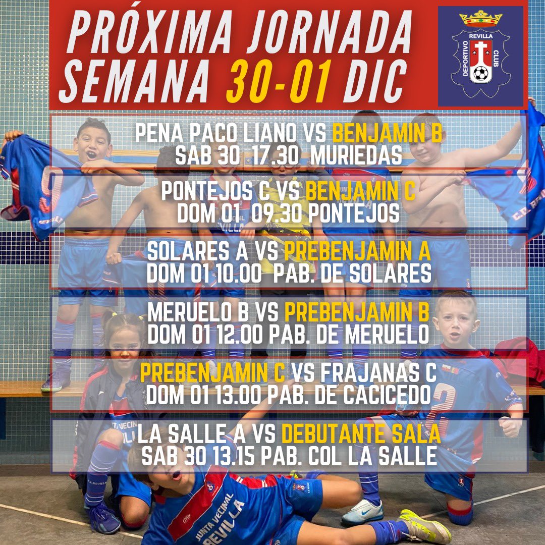 🗓️ Estos son los horarios para todas nuestros equipos, 30/01 Diciembre

#VamosRevilla❤️💙
