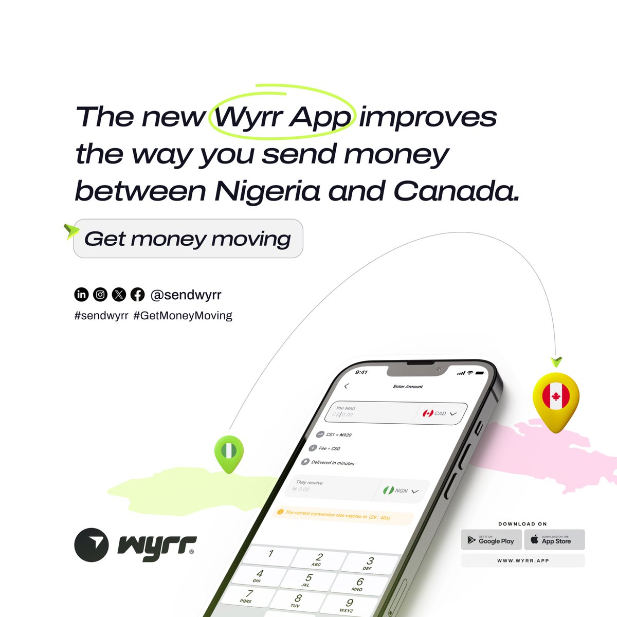 Download the Wyrr today and get your money moving in seconds. 

wyrr.app/download