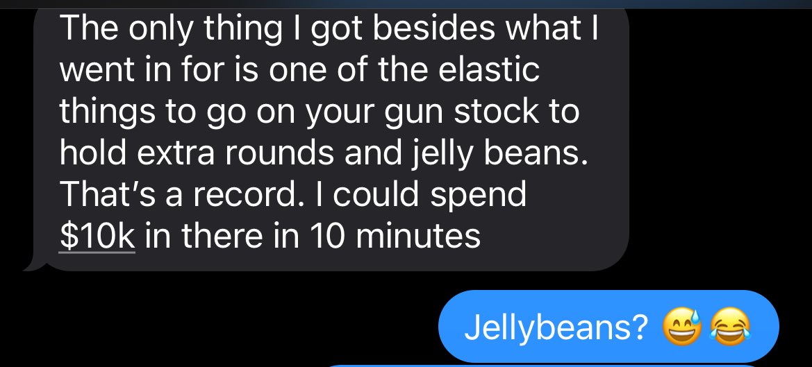 gal_eagle's tweet photo. My brain read the text as he picked up a gun sock, that held extra rounds AND jellybeans. Not a gun sock and jelly beans.

I wake up this morning to three AI photos he  generated of “tactical jellybeans” as we deemed them. 

If this one ain’t the fucking one, he ain’t out there. https://t.co/V5vch4bBcF