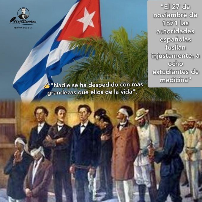 l_martica26929's tweet photo. @ValoresTeam1 @cafemartiano @mimovilespatria @DeZurdaTeam_ @PineroIzquierda @EVilluendasC @FrankCuba2022 @SuselyMorfaG @KatrinaDeCuba @MariaDiazPerer1 @dacosta_jani Buenos días ☀️ @ValoresTeam1
“Ocho estudiantes fueron fusilados en 1871 y fueron cimientos de los más nobles sentimientos y del espíritu de rebeldía de nuestro pueblo…”
#Tenemo https://t.co/wHOPzKCf3m