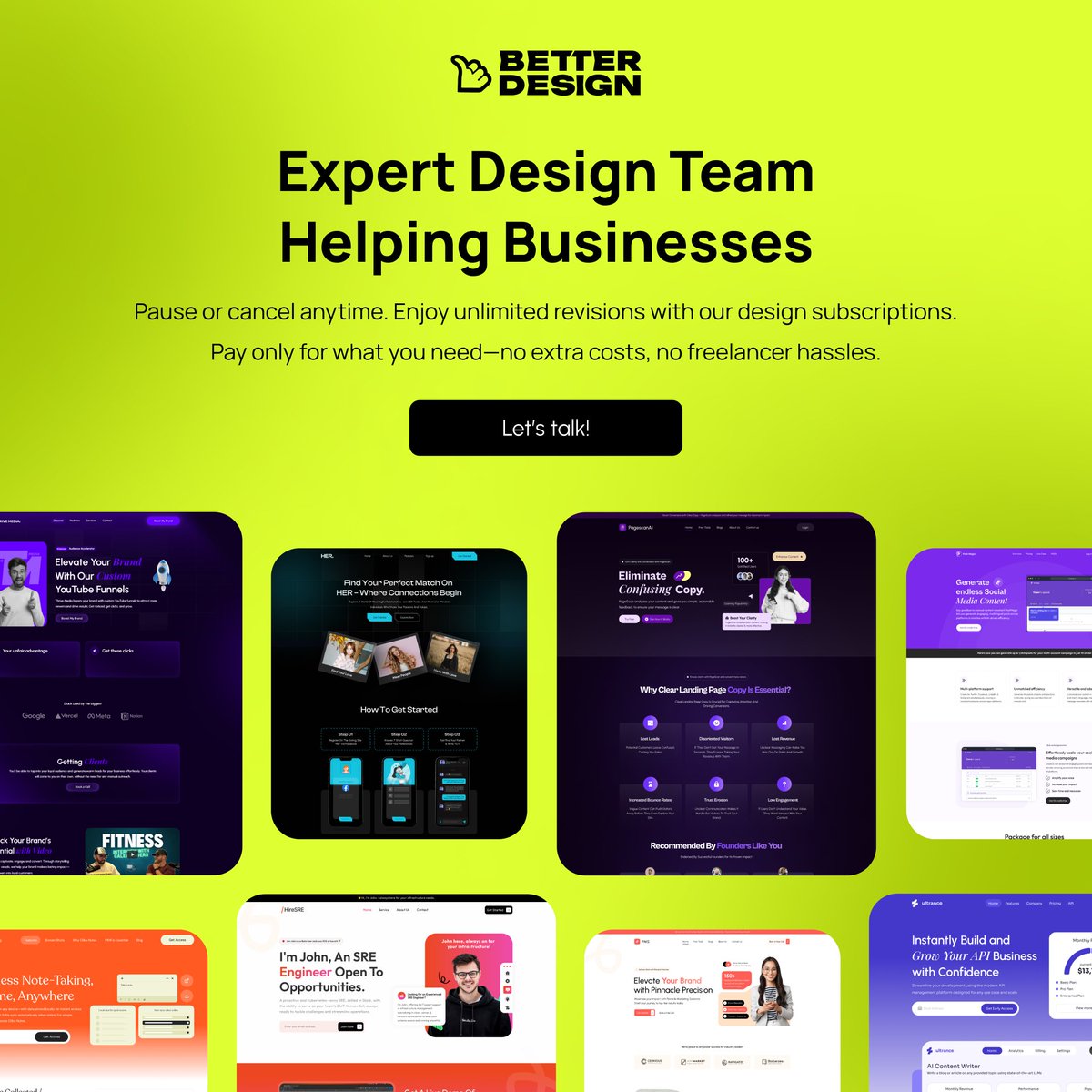 FaizanKing's tweet photo. I've seen many startups skimp on design, focusing more on adding features than on strong branding or user friendly interfaces. 

💡 Often, it's the steep costs that hold them back with web design starting at $1500 or $30-50/hr on platforms like Upwork.

That's why I started @WeBetterDesign, a subscription studio where $1980/month gets you unlimited design requests with 48-hour turnarounds. 

Need a landing page, complete product design, or engaging branding? 

We've got you covered. Just tell us what you need!

#startup #BusinessOwners #StartupSuccess #uiux #buildinpublic #indiehackers #founders