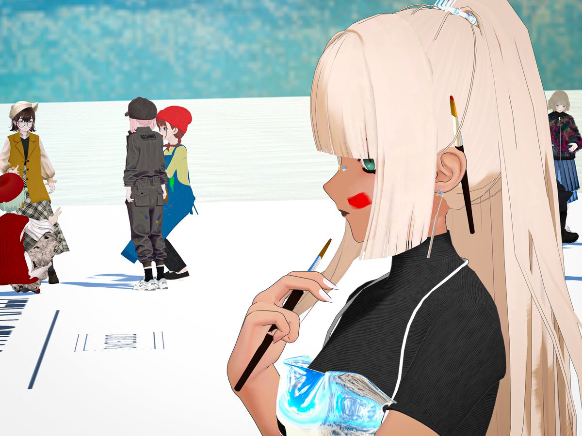 okgoldvr's tweet image. The staff at Real Clothes Rally held another meetup last weekend ❣️ The theme was 'art' and I decided to take a painfully literal approach 💟 I've always admired plastic aprons, so I fashioned my own using cloth physics in Blender~ I love how it came out 💕
#リアクロ集会 #ReaClo