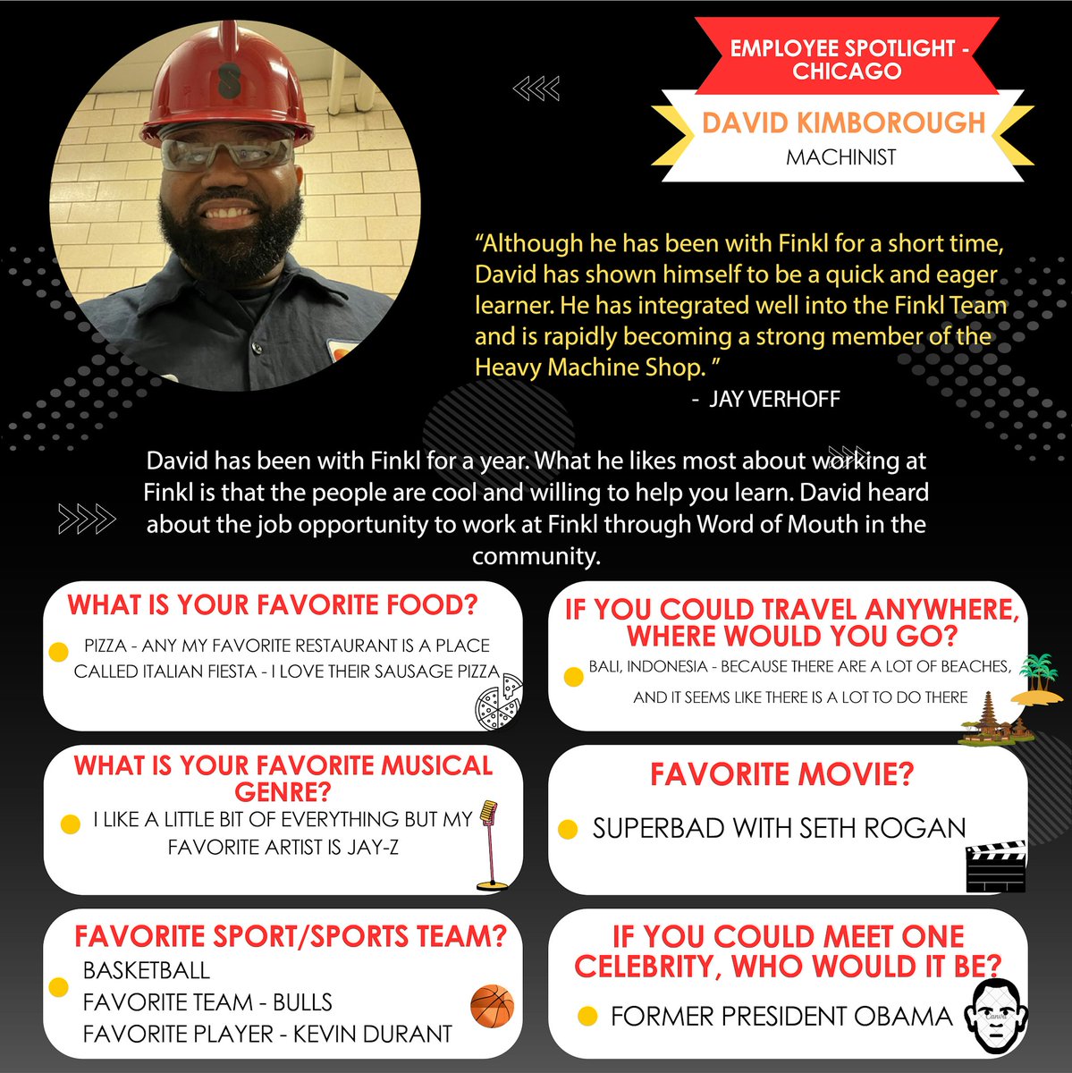 Finkl_Steel's tweet image. Employee Spotlight! ​💼 ❇️ 

David Kimborough, Machinist at Finkl Chicago.

#FinklSteel #ForgingSteel #SteelManufacturing #Chicago #SteelIndustry