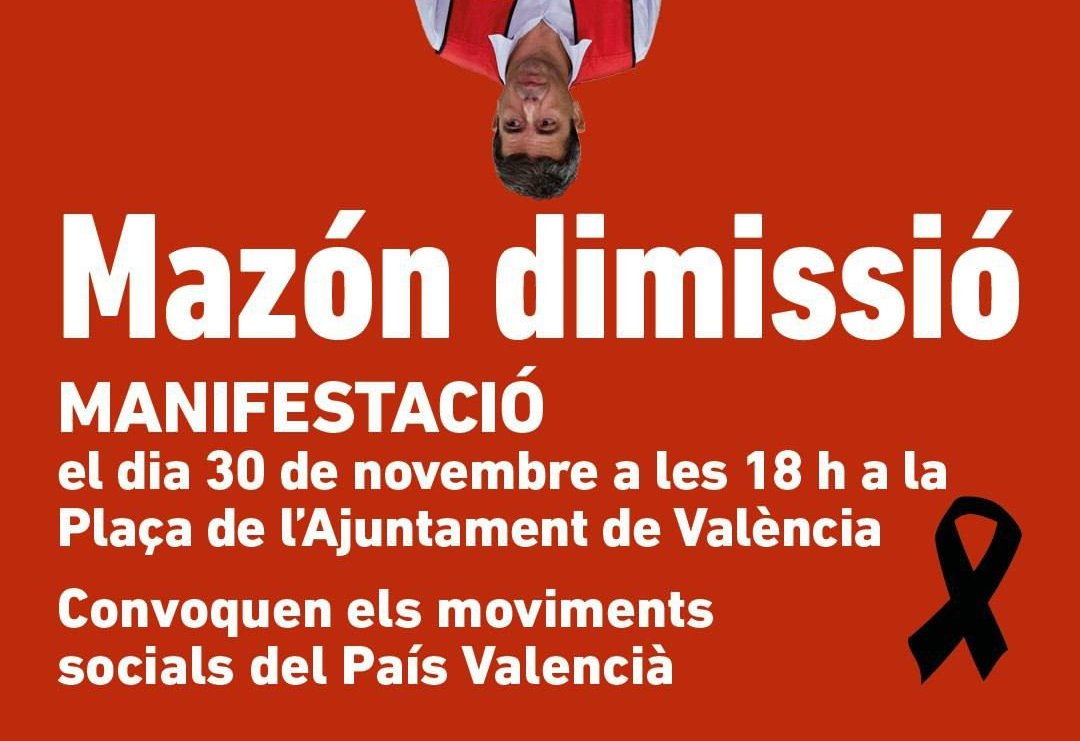 ⚫️<a href="/ccoopv/">CCOO País Valencià</a> se suma a les mobilitzacions i crida a la seua afiliació a exigir responsabilitats per la #DANA 

🗓️Dissabte 30  
📢MANIFESTACIÓ  
🕕18 h
🏢Plaça de l'Ajuntament de València

#MazónDimissió

👉pv.ccoo.es/noticia:711436…