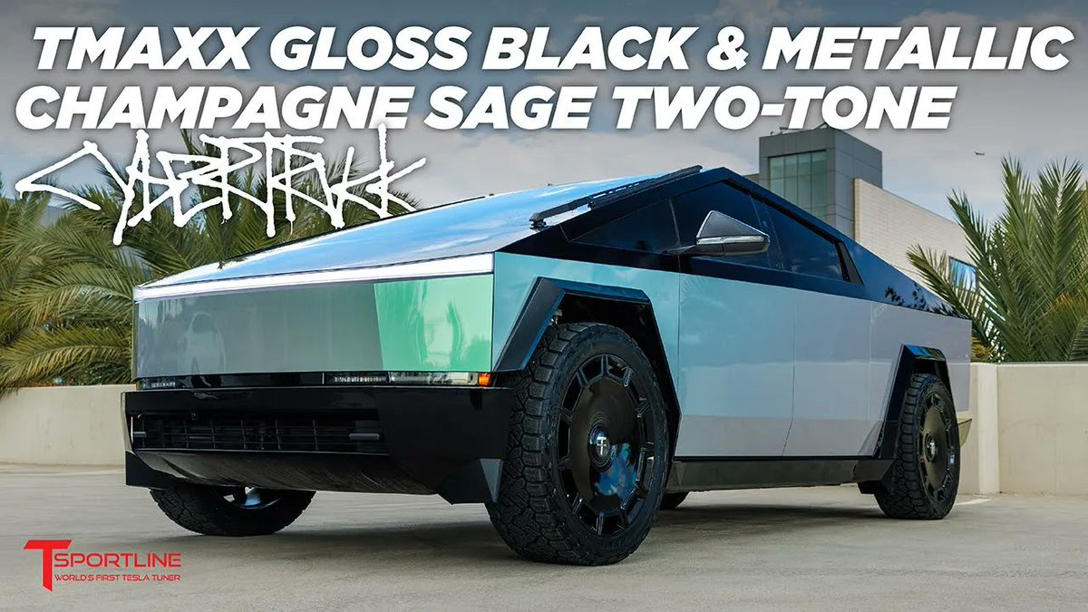 Two-Tone #Cybertruck in wild new color! <a href="/TMaxxUSA/">TMaxx USA</a> Metallic Champagne Sage PPF hits 👊🏻
youtu.be/rdhsbY0m9VM
#tesla #Tsportline #Cyberbeast