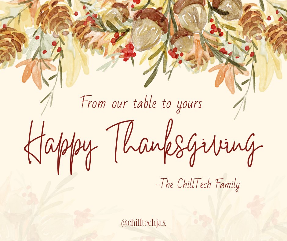 Chilltechnf's tweet image. 🍂 Giving Thanks This Thanksgiving 🍂

This Thanksgiving, we want to take a moment to express our heartfelt gratitude:

🌟 To our loyal customers, thank you for trusting us to keep your homes and businesses comfortable year-round.

Thank you!