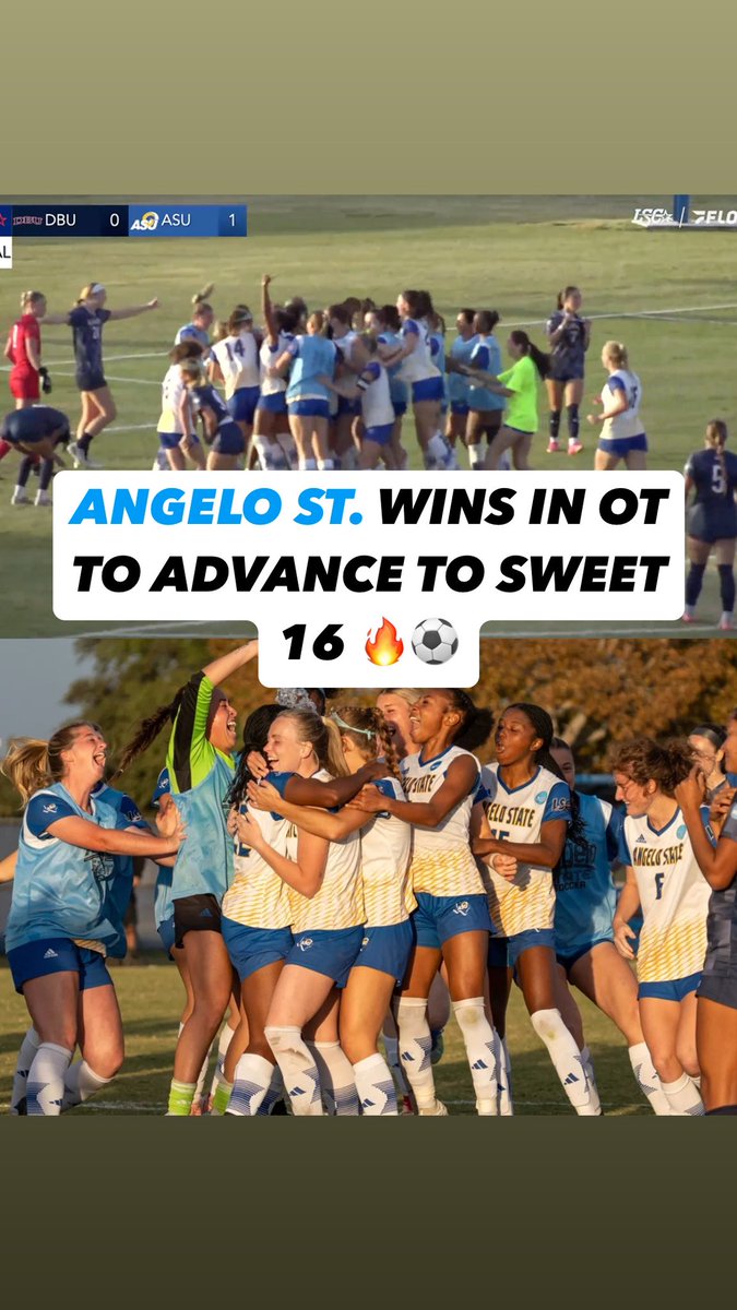 FloFC_'s tweet photo. THE RAMBELLES ADVANCE 🚨⚽️
In a thrilling match against DBU, Angelo State’s Grace Jordan scored a golden goal to send the Rambelles to the third round of the NCAA tournament! They will now play Colorado School of Mines on Dec 1st 🏆
#LSCFC | @LoneStarConf | @angeloathletics https://t.co/1imh214255