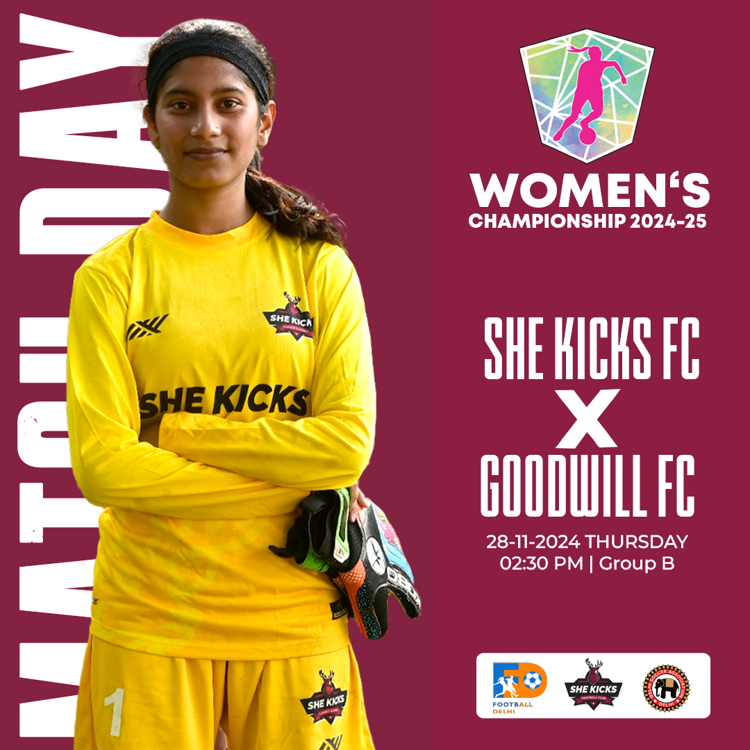 ⚽ Football Delhi Championship 2024 ⚽
She Kicks FC 🆚 Goodwill FC
📍 Janki Devi Memorial College
📅 28th November 2024
⏰ 2:30 PM | Group B
It’s time to rally behind She Kicks FC! 💪🔥 #SheKicksFC #FootballDelhi #WomenInSports #MatchDay