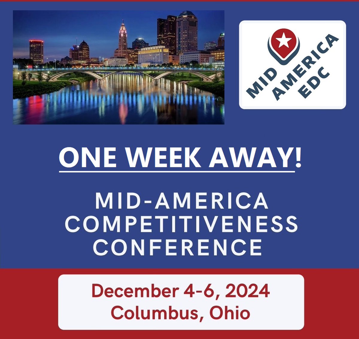 _MAEDC's tweet image. Look out, Columbus, here we come! We&apos;re ONE WEEK away from seeing each other at our 2024 Competitiveness Conference!  💼 ✨🤝🏼

👀 Review the agenda: midamericaedc.org/media/userfile…

When posting to social media, please tag Mid-America EDC or use the hashtags #MidAmericaEDC #CompCon24!