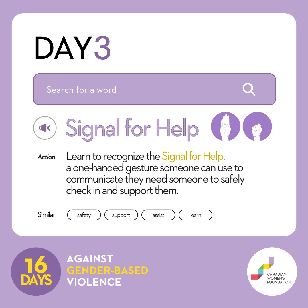 On day three of the #16Days, we amplify the voices of those who are suffering in silence by sharing the #SignalforHelp.

Le troisième jour des #16jours, nous amplifions les voix de celles et ceux qui souffrent en silence en partageant l'Appel à l'aide.

📹 ow.ly/vuUC50UgIXg