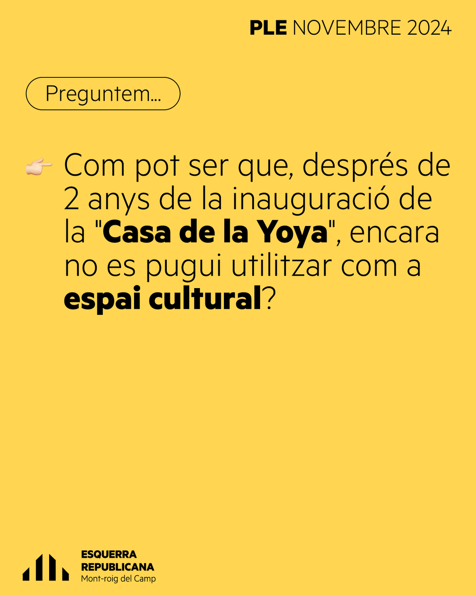 ercmontroigcamp's tweet photo. #PleNovembre | El més destacat 👀

👉 Votem a favor d'un conveni per tenir 20 places públiques més al Centre de Dia per a la Gent Gran.
👉 Retirem la moció per l'actualització del Pla de Protecció Civil per Risc d'Inundació de Mont-roig del Camp

#ERC #Esquerra #Republicana https://t.co/7RiNiCVkYB