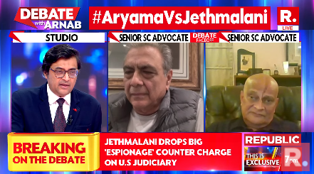 republic's tweet image. #AryamaVSJethmalani | In America, the Department of Justice should have applied its mind...or at least a judge should have...who issued the incident saying 'Oh my God, they are private emails, perhaps we should find out how were they obtained' because, in America, they have