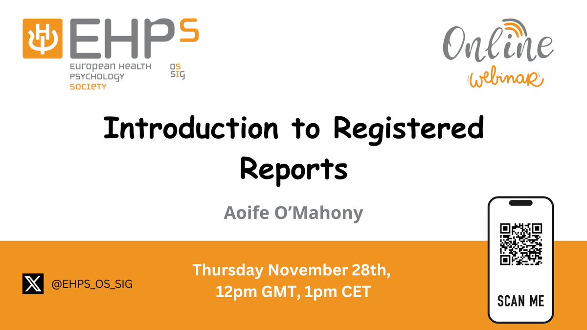 Rory Coyne (@roryc0yne) on Twitter photo Ever been curious about Registered Reports? We have a fantastic webinar lined up for you tomorrow at 12pm GMT with <a href="/EHPS_OS_SIG/">EHPS Open Science SIG</a>, led by Dr Aoife O'Mahony
Aoife will provide an introduction to Registered Reports, as well as their benefits. Sign up here! forms.gle/kU2sWs2jaGrcR2… Ever been curious about Registered Reports? We have a fantastic webinar lined up for you tomorrow at 12pm GMT with <a href="/EHPS_OS_SIG/">EHPS Open Science SIG</a>, led by Dr Aoife O'Mahony
Aoife will provide an introduction to Registered Reports, as well as their benefits. Sign up here! forms.gle/kU2sWs2jaGrcR2…