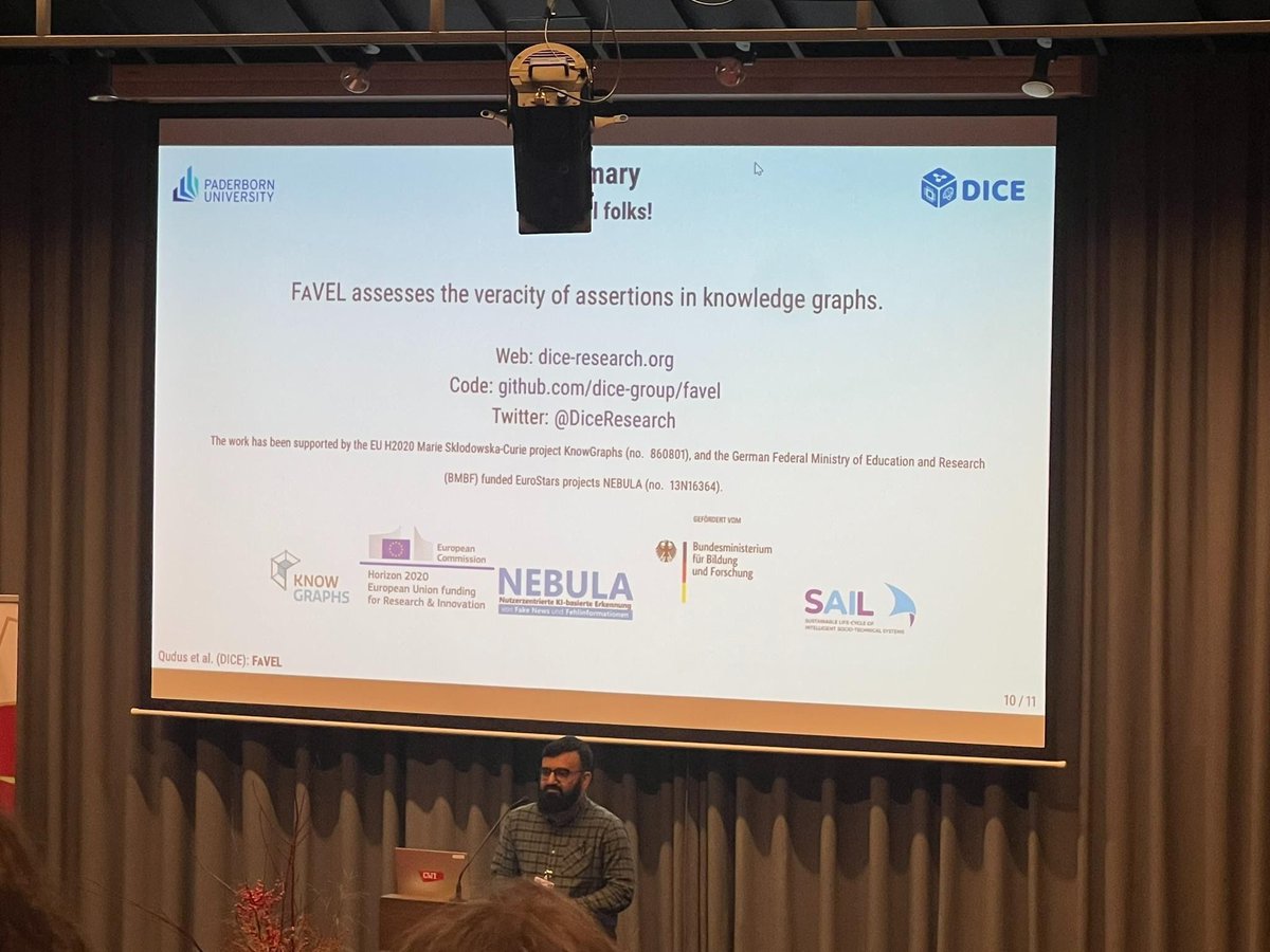Arto Bendiken (@bendiken) on Twitter photo Excellent #EKAW24 presentation today by Umair Qudus (<a href="/UQudus/">Umair Qudus 우메르</a>) from the DICE Research Group (<a href="/DiceResearch/">DICE Research Group</a>) at Paderborn University (<a href="/unipb/">Universität Paderborn</a>) on the automated fact-checking of knowledge graphs.
The successors to this pioneering research direction will undoubtedly evolve into Excellent #EKAW24 presentation today by Umair Qudus (<a href="/UQudus/">Umair Qudus 우메르</a>) from the DICE Research Group (<a href="/DiceResearch/">DICE Research Group</a>) at Paderborn University (<a href="/unipb/">Universität Paderborn</a>) on the automated fact-checking of knowledge graphs.
The successors to this pioneering research direction will undoubtedly evolve into
