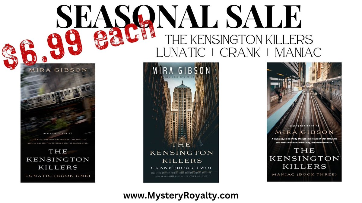 MiraGibson's tweet photo. Love #detectivenovels and #discountpaperbacks? Buy The Kensington Killers for $6.99 per #book!
Lunatic
https://t.co/SNKNeOGiB2

Crank
https://t.co/ieiN9p5xNC

Maniac
https://t.co/JdUUnTwQ80

#BlackFriday2024 #discountpaperbacks #independentpublisher #indieauthors #mysterynovels https://t.co/ElJDY3Cs0F