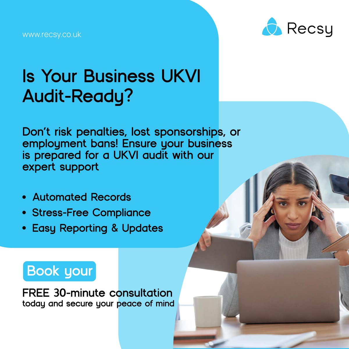 recsyuk's tweet photo. Is your organisation ready for a UKVI audit? Avoid fines, licence loss, and hiring risks. Stay compliant with automated records, proactive updates, and streamlined reporting. Book your FREE 30-min consultation

Book today: https://t.co/wL3k37I9fi
Email: mohammad.a@recsy.co.uk https://t.co/BYn2h45VtF