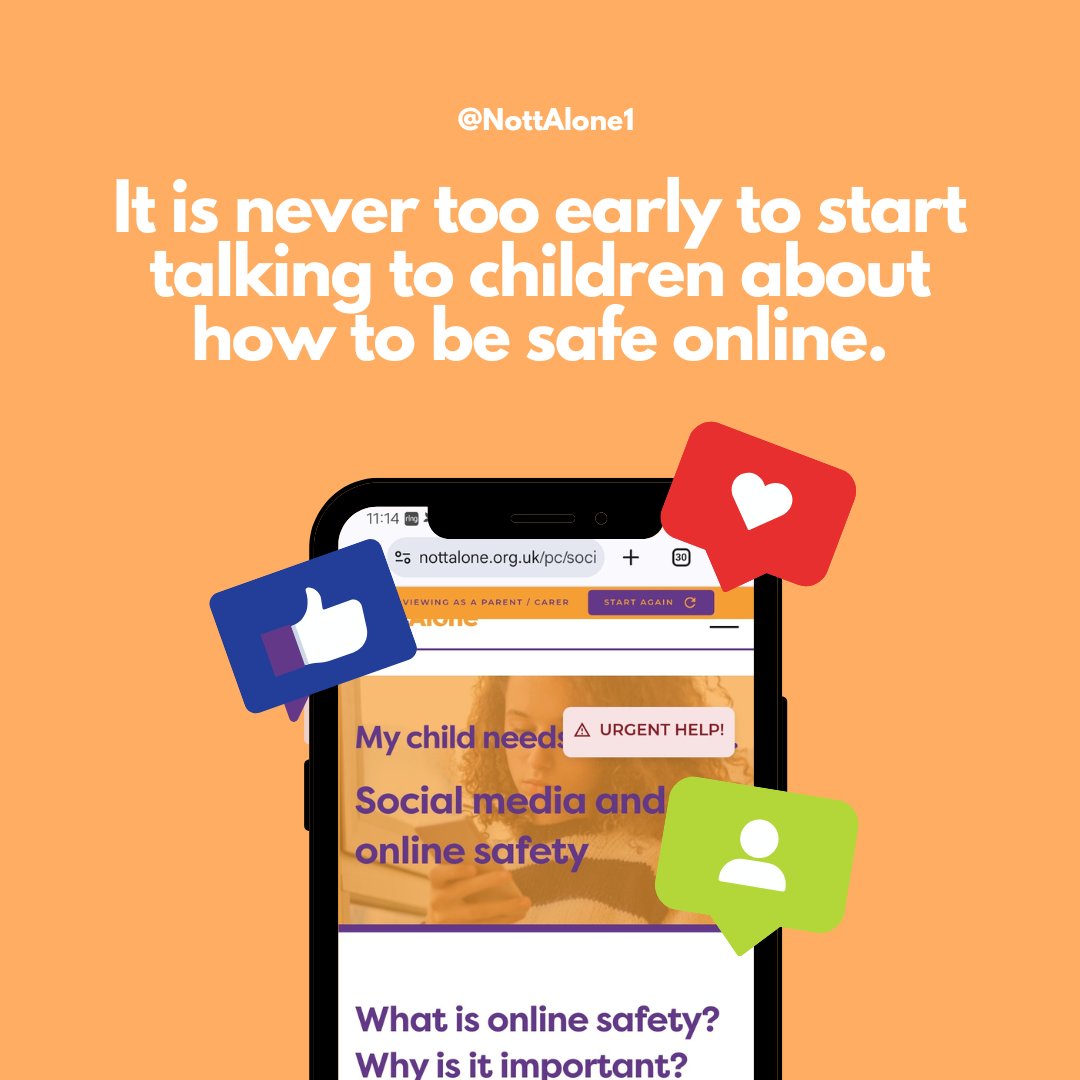 📱It is never too early to start talking to children or young people about the impact of social media and how to be safe online.

If you are struggling you can use the #NottAlone website to gain advice and support.

nottalone.org.uk/yp/social-medi…