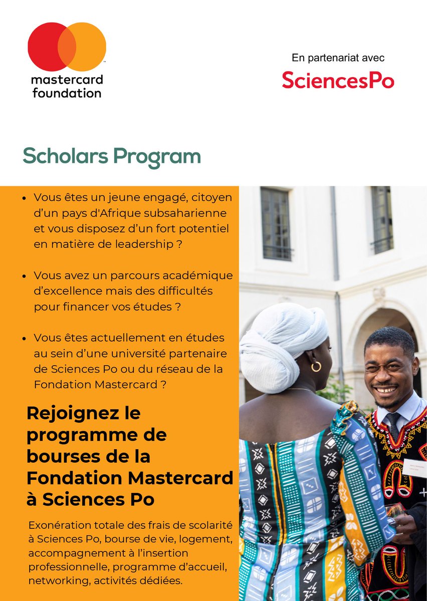 📝Programme de bourses de la Fondation Mastercard à Sciences Po

Pour plus d'informations : sciencespo.fr/students/en/fe…

Ouvert jusqu'au 1er décembre.