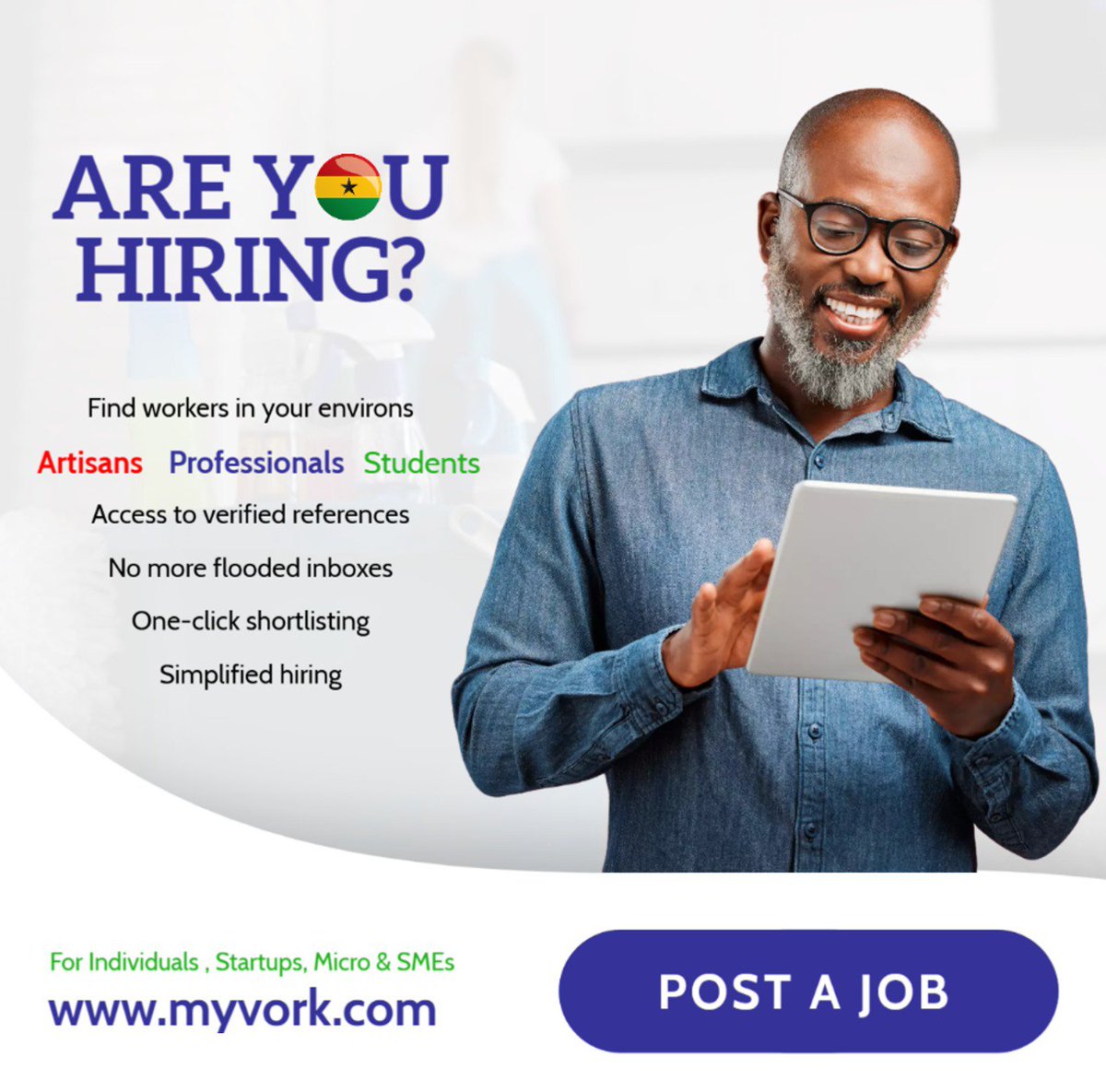 vorkcompany's tweet image. Hiring made easy for the individual and small business owner in Ghana. Post a job on myvork.com and find workers near you!

#vacancyghana #jobsinghana #vork #hiringghana