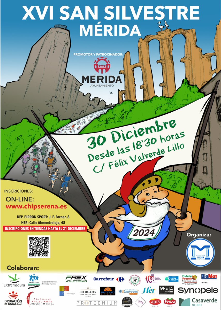 Ayuntamiento de Mérida (@ayto_merida) on Twitter photo 🏃🤶 Ya está abierto el plazo de inscripción para participar en la XVI edición de la San Silvestre Mérida que tendrá lugar el 30 de diciembre desde las 18:30 horas, con carreras para todas las edades. Organiza <a href="/AtletismoMitreo/">Club Atletismo Mitreo</a>
Inscripciones 👉 tinyurl.com/54vwfj4f 🏃🤶 Ya está abierto el plazo de inscripción para participar en la XVI edición de la San Silvestre Mérida que tendrá lugar el 30 de diciembre desde las 18:30 horas, con carreras para todas las edades. Organiza <a href="/AtletismoMitreo/">Club Atletismo Mitreo</a>
Inscripciones 👉 tinyurl.com/54vwfj4f