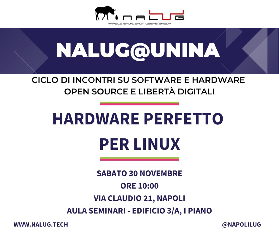 Sabato 30 novembre si terrà l’incontro dalle ore 10:00 presso l’Aula Seminari del Dipartimento di Ingegneria Elettrica e Tecnologie dell’Informazione dell’Università Federico II in Via Claudio 21 – Edificio 3/A, I Piano
nalug.tech/nalugunina-sab…
#opensource #linux #hardware #napoli