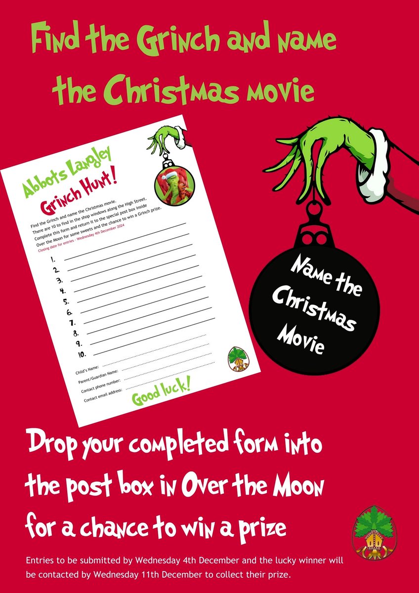 Come join the fun and enter the Grinch Hunt on 28th Nov in #AbbotsLangley !
