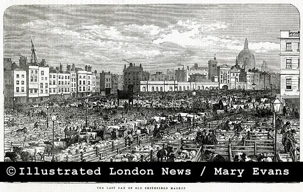 Last day of Old Smithfield Market in 1855, from the Illustrated London News. After 800 years with a meat and poultry market on that site, Smithfield will finally be closing. Many more images of #Smithfield through the years on our website.