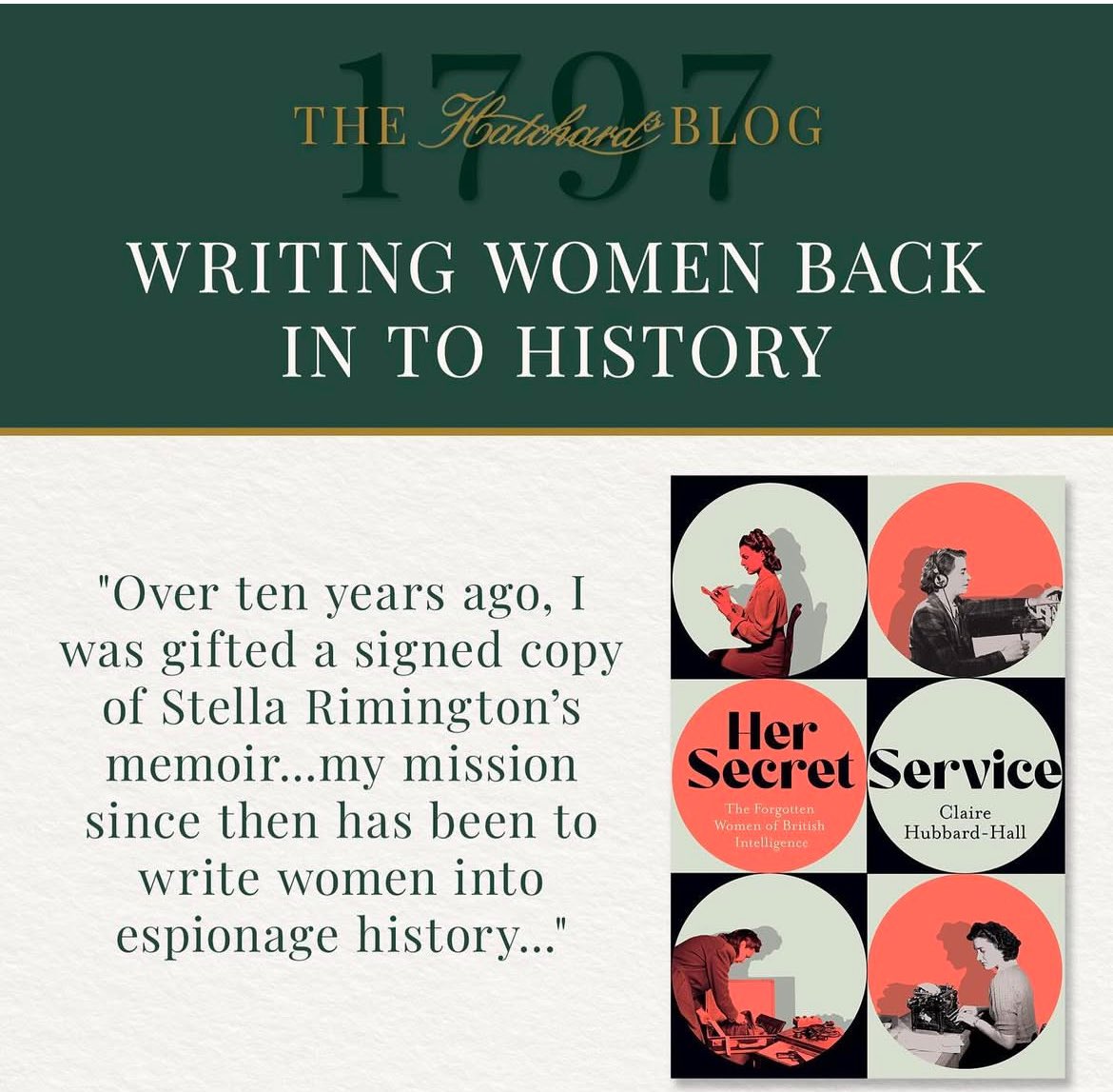 A little glimpse into writing my debut book #HerSecretService <a href="/Hatchards/">Hatchards</a> Non-Fiction Book of the Month in November 📚 #Herstory #spyhistory hatchards.co.uk/blog/claire-hu…