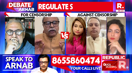 republic's tweet photo. We should be bothered about who should be watching this content. Pornography is not meant for a 13-year-old. We should be very much bothered about it. But, besides that, aren't we aware that Section 67 of the IT Act already deals with obscenity and vulgarity? Pornography has to be dealt with differently but over here the minister has been referring to vulgarity. Vulgarity is actually a very subjective term and if at all we have laws strict enough to deal with vulgarity, it will definitely give more power to the governments to muzzle up the media at large: Vikrant Shandilya (@VikrantShandily) Senior Journalist

The Debate on #NationsSharpestOpinion is now #LIVE, on-air, and online. Tune in and fire in your views - https://t.co/lpIq7KQm66

#SocialMedia #OTT #Censorship