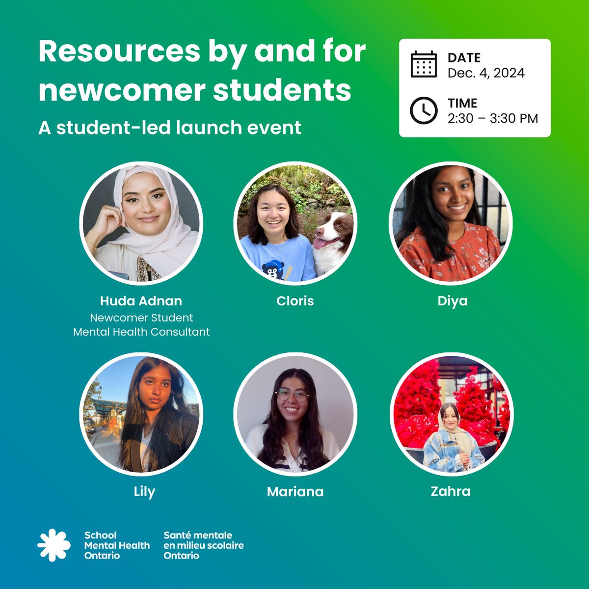 Newcomer students deserve support that reflects their voices and journeys. Join our student-led launch event on December 4, from 2:30 – 3:30 p.m., to learn about our new resources created by newcomer students, for newcomer students.
#SchoolMentalHealthON