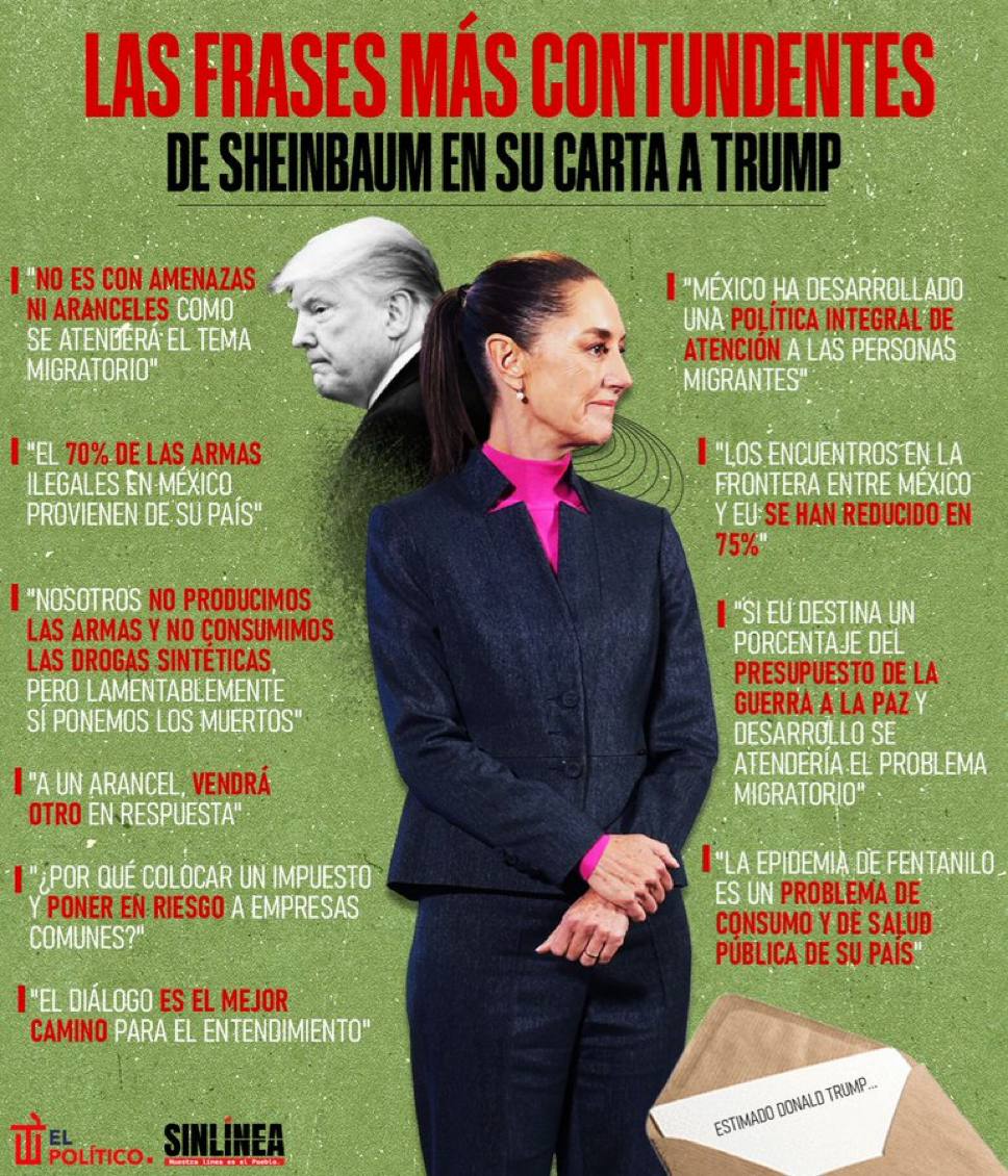 🔥🔥CON ESTAS PODEROSAS FRASES ES QUE CLAUDIA SHEINBAUM MANDÓ A VOLAR A #Trump 🔥🔥

Orgullosa de mi presidentA.

🇲🇽

RTS SI RESPALDAS A CLAUDIA SHEINBAUM.