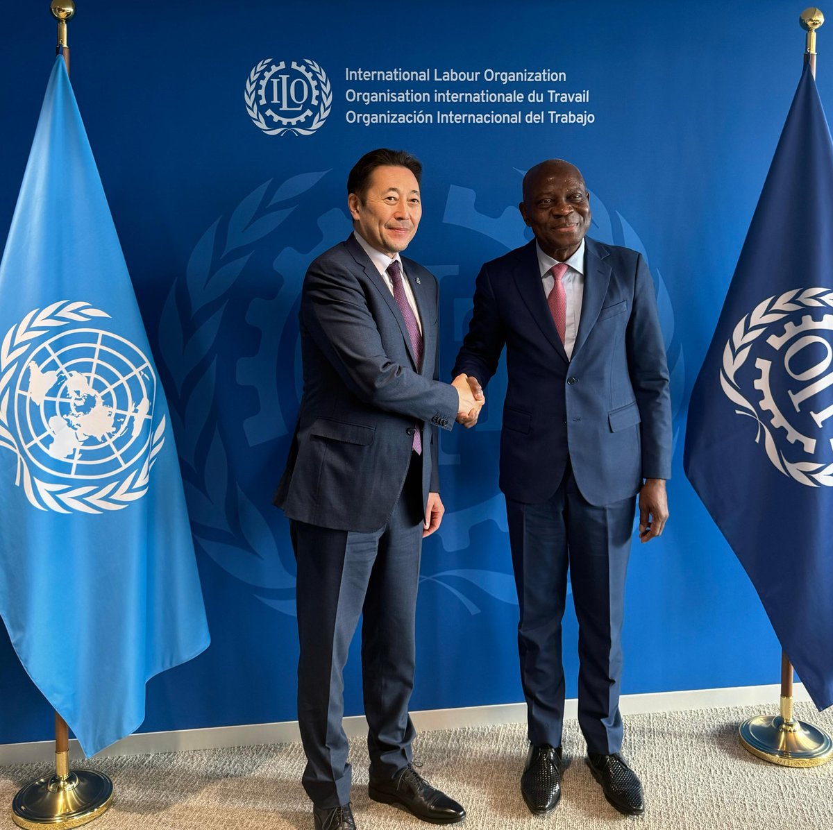 KairatSarybay's tweet photo. Had delightful meeting w/ @GilbertFHoungbo, Director-General of @ILO
Discussed goals of #CICA, incl. future #PNLU potential to bridge gaps b/w higher education & labour market needs
Agreed to continue dialogue to leverage our platforms for greater impact through collaboration https://t.co/VsiUvE6LGD