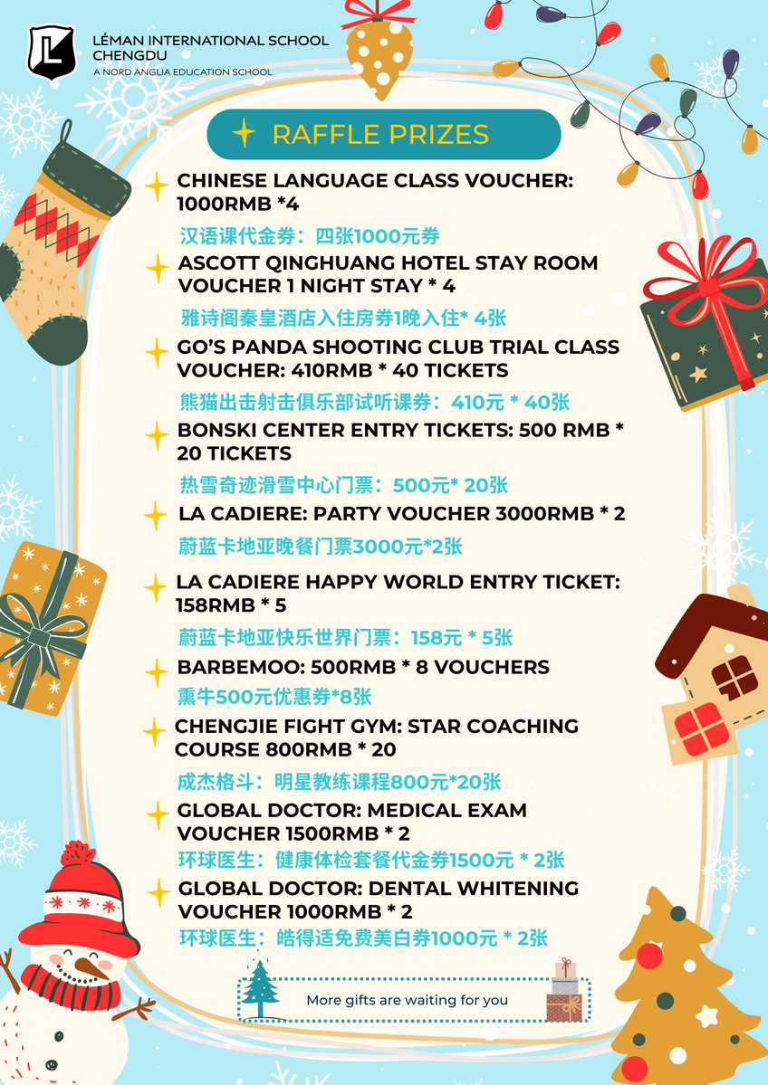 LemanChengdu's tweet image. The countdown is on! The much-anticipated Léman Winter Wonderland is just 3 days away! Join us this Saturday, December 7, 2024, from 11:00 AM to 3:00 PM at LIS Chengdu for a festive, family-friendly celebration filled with music, exciting activities, and the spirit of giving!