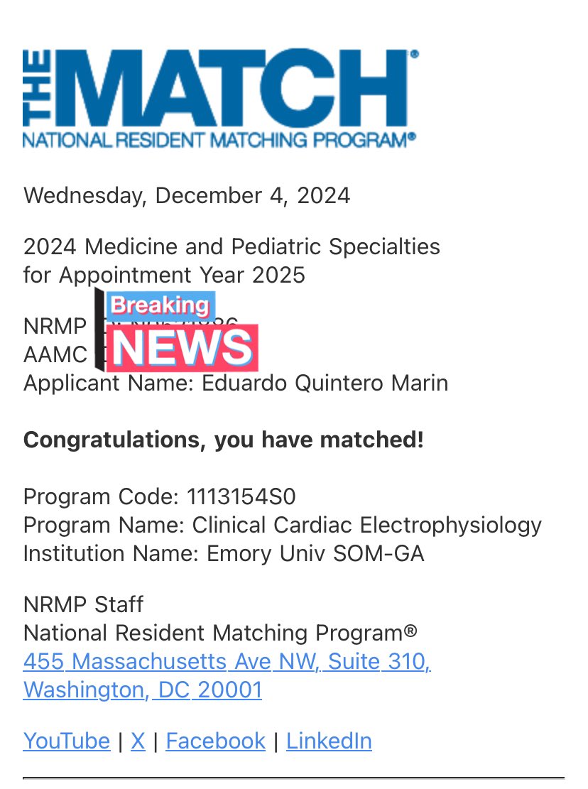 Thrilled to stay at Emory to complete my EP fellowship!!! Couldn’t have made it this far without the support of my wife and family #MatchDay #NextChapter