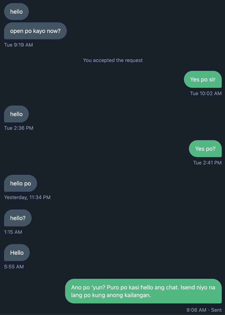 can we stop doing this? "hello" nang "hello" pero hindi sinasabi agad kung anong kailangan. be straight to the point and say what you need. you know what's better? FILL OUT THE INQUIRY FORM.