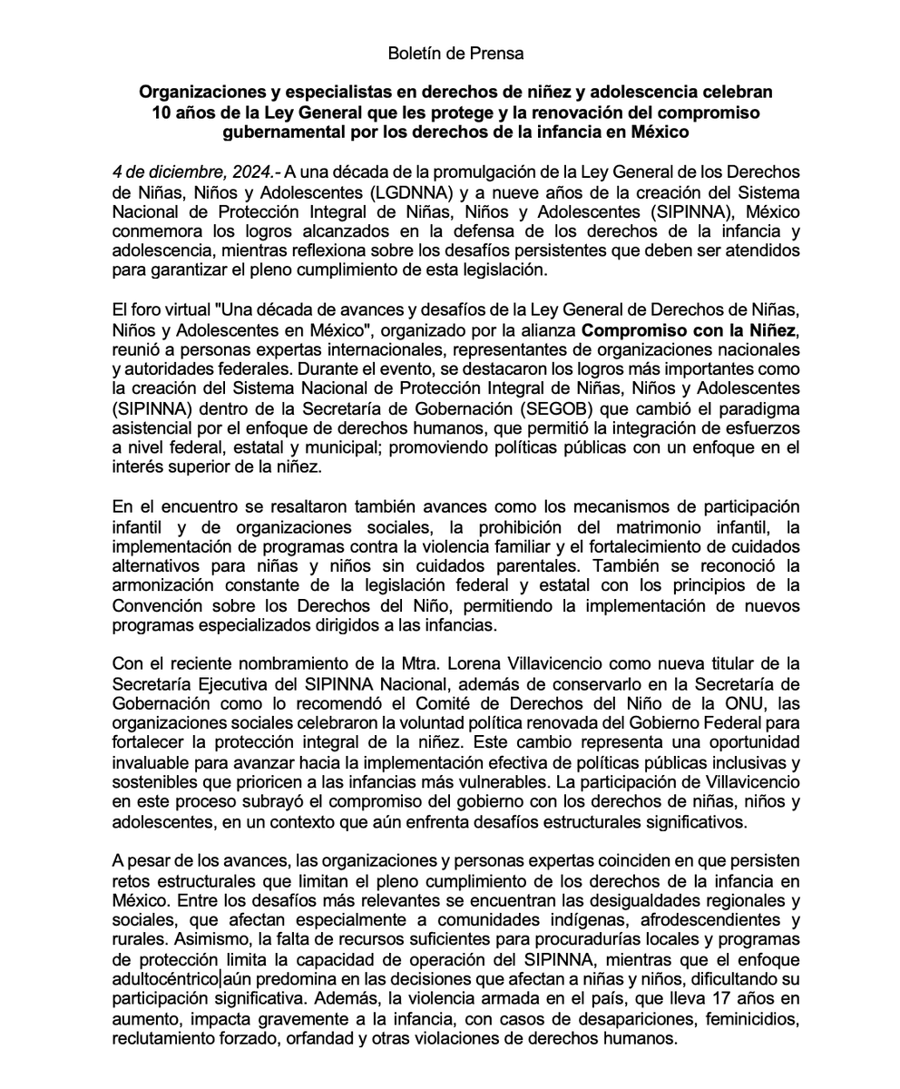 derechoinfancia's tweet image. ⭕️ México conmemora los logros alcanzados en la defensa de los derechos de la infancia y adolescencia, mientras reflexiona sobre los desafíos persistentes que deben ser atendidos para garantizar su pleno cumplimiento #NiñezPrimero  #10AñosDeLaLey #AFavorDeLasInfancias…