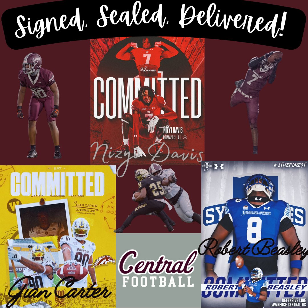 Lawrence Central HS Football (@bigbearslcftbl) on Twitter photo Signed. Sealed. Delivered!
Huge Congrats to Zi Davis, Gian Carter, & Dougie Beasley!
We are extremely proud of you all. Thank you for allowing us to be a part of your journey!
@badgerfootball <a href="/IndStFB/">Indiana State Football</a> <a href="/WMU_Football/">Western Michigan Football</a> - Take 'em! Signed. Sealed. Delivered!
Huge Congrats to Zi Davis, Gian Carter, & Dougie Beasley!
We are extremely proud of you all. Thank you for allowing us to be a part of your journey!
@badgerfootball <a href="/IndStFB/">Indiana State Football</a> <a href="/WMU_Football/">Western Michigan Football</a> - Take 'em!