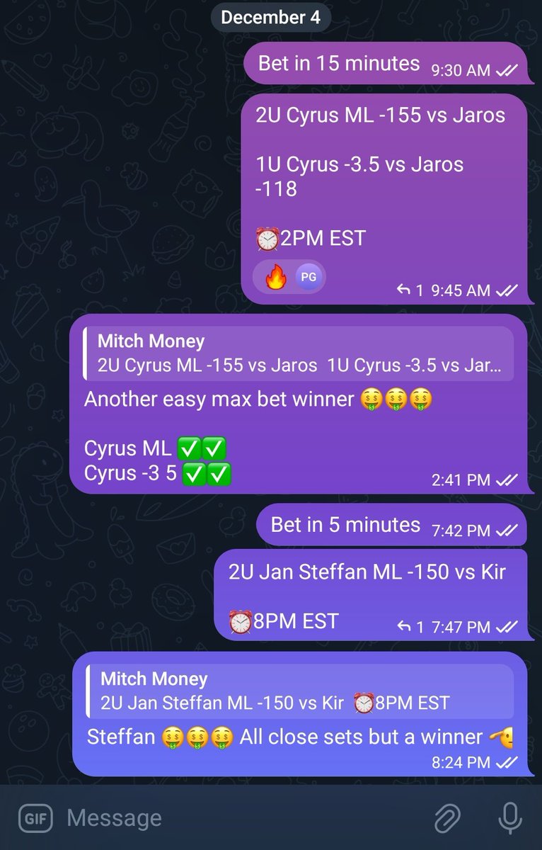 PragueMitch's tweet image. 4-0 past 2 days for VIP 😍😍😍

3U Belovsky ML ✅️✅️
2U Sobisek ML✅️✅️
2U Cyrus ML + 1U Cyrus -3.5 ✅️✅️
2U Steffan ML ✅️✅️

Already +11.66U in 4 days 🤑🤑🤑

#GamblingX #GamblingTwitter #GamblingCommunity