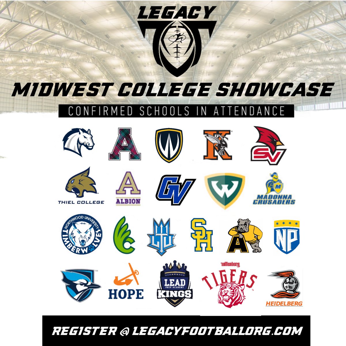 Legacy Football Organization (@legacymi_fball) on Twitter photo Legacy Midwest College Showcase is TOMORROW‼️‼️ Registration is still open… you can sign up tonight or walk up tomorrow but SPACE IS LIMITED
sign up @ legacyfootballorg.com
<a href="/LEADPrepAcad/">LEAD Prep Academy Kings</a> <a href="/Legacy_Recruit/">Legacy Recruiting</a> <a href="/statechampsmich/">STATE CHAMPS! Michigan</a> <a href="/TheD_Zone/">The D Zone</a> <a href="/PrepRedzoneMI/">Prep Redzone Michigan</a> <a href="/MIexposure/">Michigan exposure</a> <a href="/Sportsinthed_/">Sports in the D ™</a> Legacy Midwest College Showcase is TOMORROW‼️‼️ Registration is still open… you can sign up tonight or walk up tomorrow but SPACE IS LIMITED
sign up @ legacyfootballorg.com
<a href="/LEADPrepAcad/">LEAD Prep Academy Kings</a> <a href="/Legacy_Recruit/">Legacy Recruiting</a> <a href="/statechampsmich/">STATE CHAMPS! Michigan</a> <a href="/TheD_Zone/">The D Zone</a> <a href="/PrepRedzoneMI/">Prep Redzone Michigan</a> <a href="/MIexposure/">Michigan exposure</a> <a href="/Sportsinthed_/">Sports in the D ™</a>