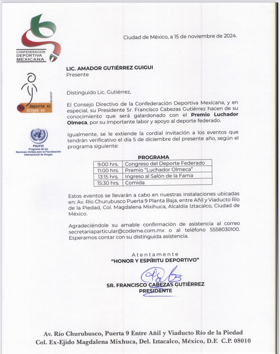 AmadorG_G's tweet photo. Agradezco enormemente esta alta distinción por parte de la Confederación Deportiva Mexicana al ser considerado para ser acreedor de tan honorable reconocimiento: el premio “Luchador Olmeca” 2024. https://t.co/mjojRGALGu
